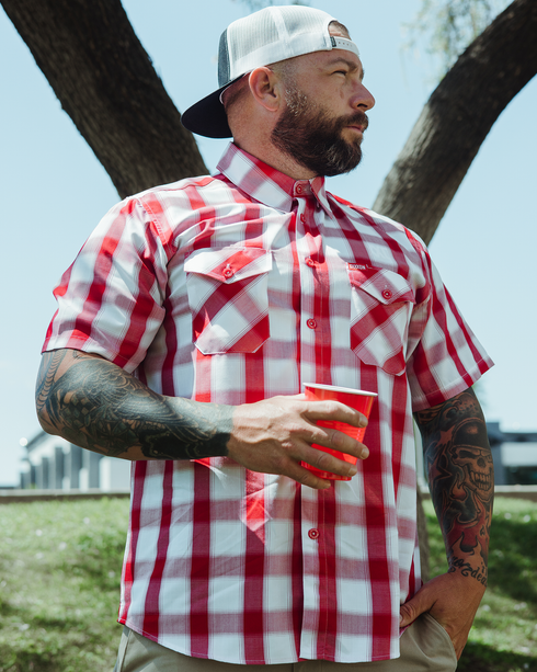 GINGHAM BAMBOO SHORT SLEEVE BUTTON UP - MENS